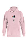 Unisex Balloon Astronaut Baskılı Kapüşonlu İçi Yumuşak Polarlı Oversize Sweatshirt - PEMBE