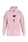 Unisex Balloon Astronaut Baskılı Kapüşonlu İçi Yumuşak Polarlı Oversize Sweatshirt - PEMBE