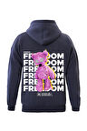 Unisex Freedom Baskılı Kapüşonlu İçi Yumuşak Polarlı Oversize Sweatshirt - LACİVERT