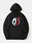Unisex Heiparman Panda Baskılı Kapüşonlu İçi Yumuşak Polarlı Oversize Sweatshirt - SİYAH