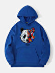 Unisex Heiparman Panda Baskılı Kapüşonlu İçi Yumuşak Polarlı Oversize Sweatshirt - SAKS MAVİSİ