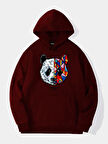 Unisex Heiparman Panda Baskılı Kapüşonlu İçi Yumuşak Polarlı Oversize Sweatshirt - BORDO