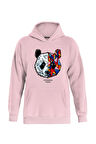 Unisex Heiparman Panda Baskılı Kapüşonlu İçi Yumuşak Polarlı Oversize Sweatshirt - PEMBE