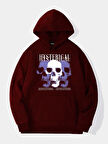 Unisex Hysterigal Baskılı Kapüşonlu İçi Yumuşak Polarlı Oversize Sweatshirt - BORDO