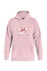 Unisex Powder Pink Baskılı Kapüşonlu İçi Yumuşak Polarlı Oversize Sweatshirt - PEMBE