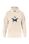 Unisex Shining Metallic Star Baskılı Kapüşonlu İçi Yumuşak Polarlı Oversize Sweatshirt - BEJ