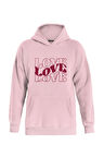 Unisex Theree Love Baskılı Kapüşonlu İçi Yumuşak Polarlı Oversize Sweatshirt - PEMBE