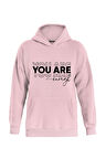 Unisex You Are Baskılı Kapüşonlu İçi Yumuşak Polarlı Oversize Sweatshirt - PEMBE