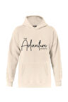 Unisex Adventure Baskılı Kapüşonlu İçi Yumuşak Polarlı Oversize Sweatshirt - BEJ