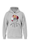 Unisex Colorful Hair Baskılı Kapüşonlu İçi Yumuşak Polarlı Oversize Sweatshirt - GRİ