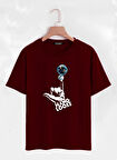 Unisex Oversize Bisiklet Yaka Hang Loose Baskılı Basic T-Shirt - BORDO