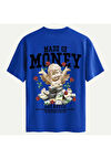 Unisex Bisiklet Yaka %100 Organik Pamuklu Kalın Dokulu Made Of Money Baskılı Oversize T-shirt - SAKS MAVİSİ