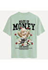 Unisex Bisiklet Yaka %100 Organik Pamuklu Kalın Dokulu Made Of Money Baskılı Oversize T-shirt - BEJ