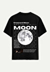 Unisex Bisiklet Yaka %100 Organik Pamuklu Kalın Dokulu Moon Baskılı Oversize T-shirt - SİYAH