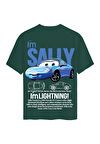 Unisex Bisiklet Yaka %100 Organik Pamuklu Kalın Dokulu Sally Baskılı Oversize T-shirt - KOYU YEŞİL