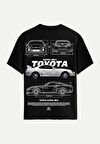 Unisex Bisiklet Yaka %100 Organik Pamuklu Kalın Dokulu Toyota Supra mk4 Baskılı Oversize T-shirt - SİYAH