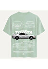 Unisex Bisiklet Yaka %100 Organik Pamuklu Kalın Dokulu Toyota Supra mk4 Baskılı Oversize T-shirt - BEJ