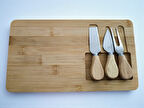 Doğal Bambu Bıçaklı Peynir Servis Sunum Tabağı Kahvaltı Sunum Tahtası Seti 4 Parça 30x17 Cm