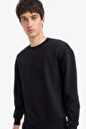 	Boxy Fit Bisiklet Yaka Basic Düz Pike Sweatshirt
