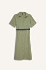 Gömlek Yaka Poplin Kısa Kollu Elbise