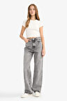 Straight Fit Yüksek Bel Uzun Jean Yıkamalı Pantolon
