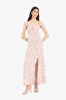 DeFacto Yuvarlak Yaka Çiçekli Krinkıl Viskon Askılı Yırtmaçlı Midi Yazlık Elbise F6503AX25SMPN47
