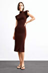 Fitted Dik Yaka Kolsuz Midi Elbise
