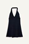 Coool Halter Yaka Kareli Mini Elbise