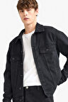 Regular Fit Düğmeli Cepli Jean Ceket