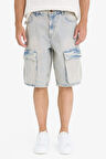 %100 Pamuk Baggy Fit Kargo Cepli Jean Bermuda Şort