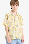 DeFacto Erkek Çocuk Oversize Geniş Kalıp Polo Yaka Desenli Viskon Kısa Kollu Gömlek F5671A825HSYL273