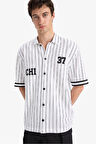 Relax Fit Polo Yaka Baskılı Kısa Kollu Gömlek