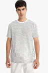 Regular Fit Bisiklet Yaka Çizgili Kısa Kollu Tişört