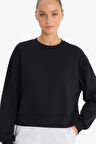 Boxy Fit Bisiklet Yaka Basic Düz Sweatshirt