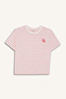 Kız Çocuk Relax Fit Bisiklet Yaka Çizgili Kısa Kollu Tişört