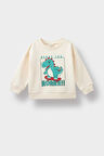 Erkek Bebek Bisiklet Yaka Dinozor Baskılı İçi Yumuşak Tüylü Sweatshirt