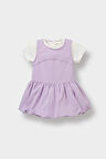 Kız Bebek 2'li Takım Basic Düz Kısa Kollu Tişört Paraşüt Elbise