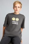 Smiley World Oversıze Bisiklet Yaka Kısa Kollu Antrasit Tişört Erkek Çocuk