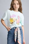 DeFacto %100 Pamuk SpongeBob Oversıze Bisiklet Yaka Kısa Kollu Tişört Kız Çocuk G8198A826SMTR143