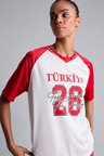 Oversıze Bisiklet Yaka Dijital Baskılı Baskılı Sporcu Tül Kısa Kollu Tişört