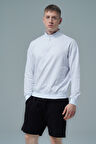 George Phoenix Daily Core - Beyaz Yarım Fermuarlı Pamuklu Erkek Oversize Sweatshirt