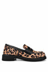 Tamer Tanca Kadın Vegan Leopar/Siyah Loafer Ayakkabı 817 1001 BN AYK SK24-25 LEOPAR/SYH CILT