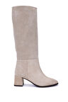 Tamer Tanca Kadın Hakiki Deri Topuklu Çizme 1074 2274 BN CZM SK25-26 BEJ YARMA SUET