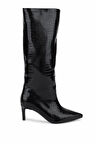 Tamer Tanca Kadın Suni Deri Siyah Kroko Topuklu Çizme 891 300 BN CZM SK25-26 SIYAH KROKO