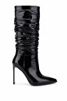 Tamer Tanca Kadın Hakiki Deri Siyah Rugan Topuklu Çizme 1078 26140 BN CZM SK25-26 SIYAH RGN