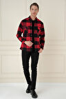 G 1579 Slim Fit Kırmızı-Siyah Klasik Gömlek