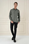 Gk 743 Slim Fit %100 Modal Uzun Kol Klasik Haki Gömlek 