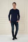Ts 892 Comfort Fit Bisiklet Yaka Uzun Kol Casuel Lacivert Tişört