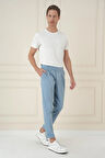 P 1172 Comfort Fit Beli Tokalı Çift Pileli Havacı Mavi Jogger Pantolon