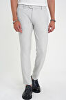 Comfort Fit Beli Lastikli Balıksırtı Desen Açık Gri Pantolon P 1175
